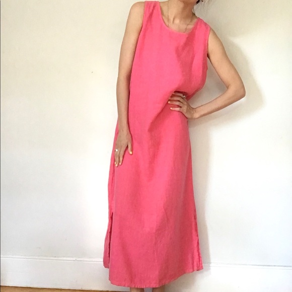 Watermelon pink linen dress - Picture 2 of 14
